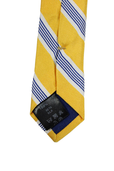 Peter Elliot Mens Silk Striped Skinny Necktie Yellow Navy Blue
