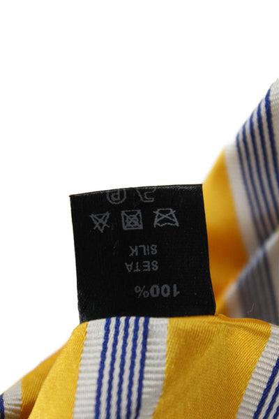 Peter Elliot Mens Silk Striped Skinny Necktie Yellow Navy Blue