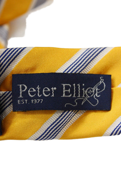 Peter Elliot Mens Silk Striped Skinny Necktie Yellow Navy Blue