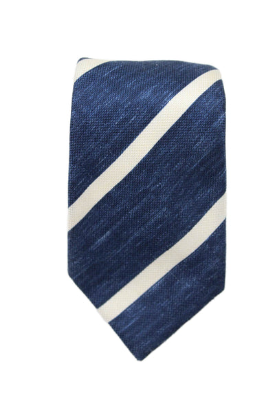 Peter Elliot Mens Silk Striped Skinny Necktie Blue White