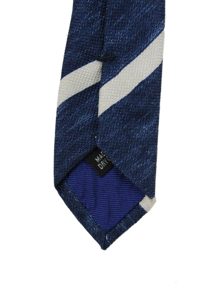 Peter Elliot Mens Silk Striped Skinny Necktie Blue White