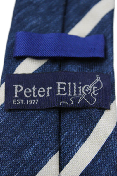 Peter Elliot Mens Silk Striped Skinny Necktie Blue White