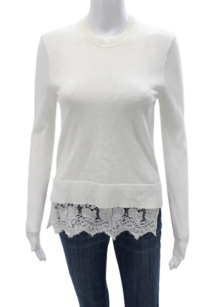 Erdem Women Cotton Crew Neck Pullover Sweater White Long Sleeve Size M