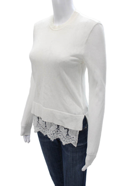 Erdem Women Cotton Crew Neck Pullover Sweater White Long Sleeve Size M