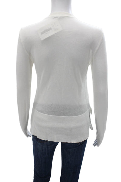 Erdem Women Cotton Crew Neck Pullover Sweater White Long Sleeve Size M