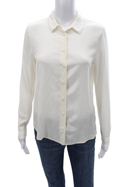 Equipment Femme Womens Silk Collared Button Up Blouse Ivory Long Sleeve Size XS