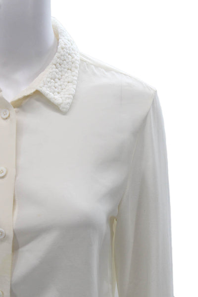 Equipment Femme Womens Silk Collared Button Up Blouse Ivory Long Sleeve Size XS