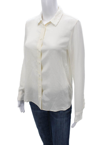 Equipment Femme Womens Silk Collared Button Up Blouse Ivory Long Sleeve Size XS
