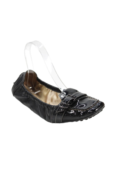 Tods Womens Leather Buckle Detail Slip On Ballet Flats Shoes Black Size 7.5
