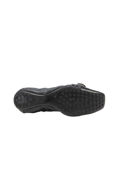 Tods Womens Leather Buckle Detail Slip On Ballet Flats Shoes Black Size 7.5