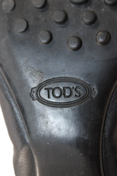 Tods Womens Leather Buckle Detail Slip On Ballet Flats Shoes Black Size 7.5