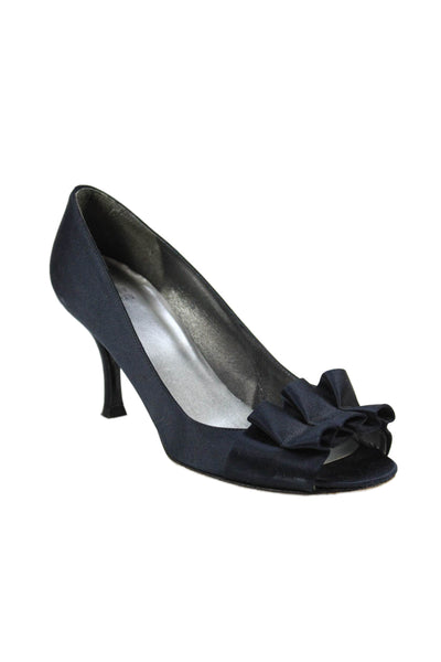Stuart Weitzman Womens Peep Toe Ruffle Detail Heels Shoes Dark Navy Size 7.5M