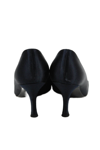 Stuart Weitzman Womens Peep Toe Ruffle Detail Heels Shoes Dark Navy Size 7.5M