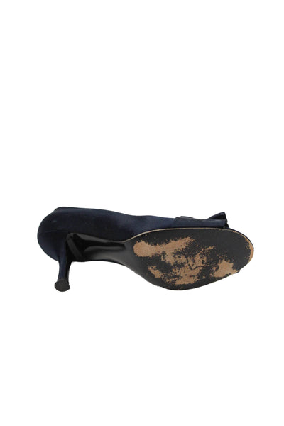 Stuart Weitzman Womens Peep Toe Ruffle Detail Heels Shoes Dark Navy Size 7.5M