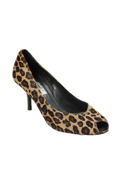 Donald J Pliner Womens Leopard Pony Hair Peep Toe Heels Shoes Brown Size 7.5M