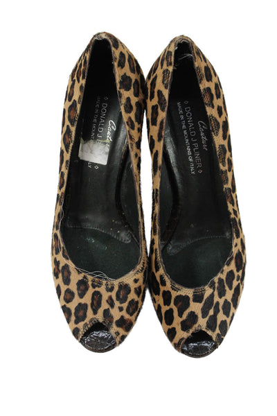 Donald J Pliner Womens Leopard Pony Hair Peep Toe Heels Shoes Brown Size 7.5M