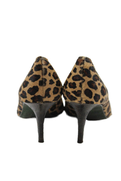 Donald J Pliner Womens Leopard Pony Hair Peep Toe Heels Shoes Brown Size 7.5M