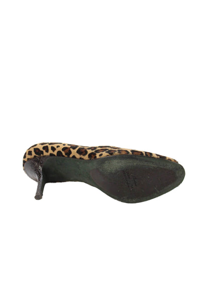 Donald J Pliner Womens Leopard Pony Hair Peep Toe Heels Shoes Brown Size 7.5M