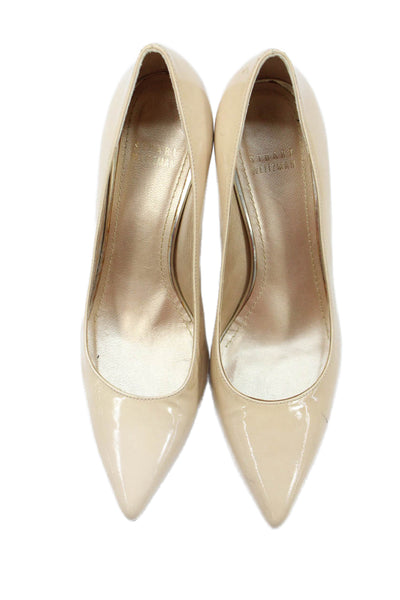 Stuart Weitzman Womens Shiny Leather Heels Pumps Shoes Nude Size 7.5M