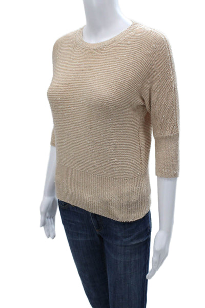 Max Mara Womens Pullover Sweater Beige Crew Neck 3/4 Sleeve Size S
