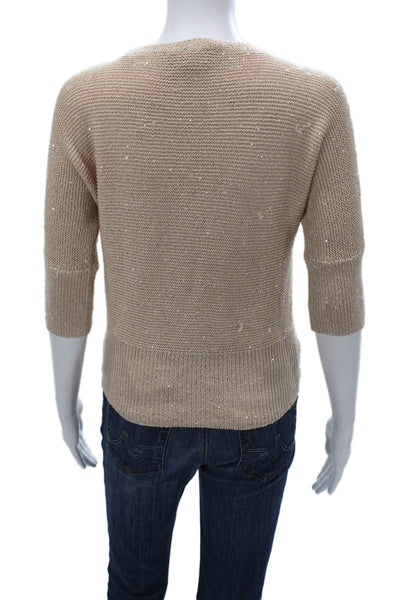 Max Mara Womens Pullover Sweater Beige Crew Neck 3/4 Sleeve Size S