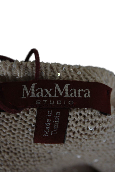 Max Mara Womens Pullover Sweater Beige Crew Neck 3/4 Sleeve Size S
