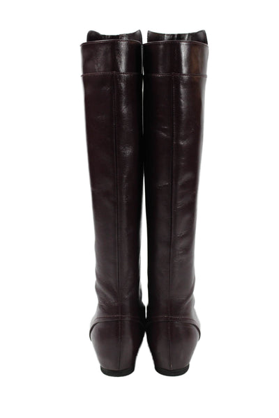 Tods Womens Leather Front Zipper Knee High Boots Eggplant Purple Size 37 7