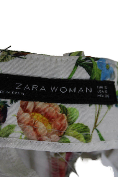 Zara Woman Womens Floral Multicolor Ankle Pants Cotton Zip Size S