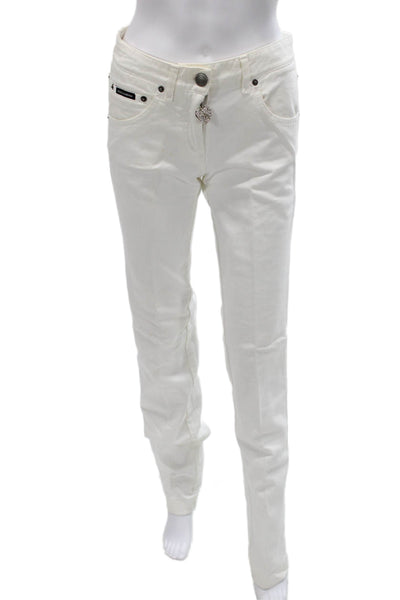Dolce & Gabbana Womens Straight Jeans White Cotton Blend Mid Rise Size 38