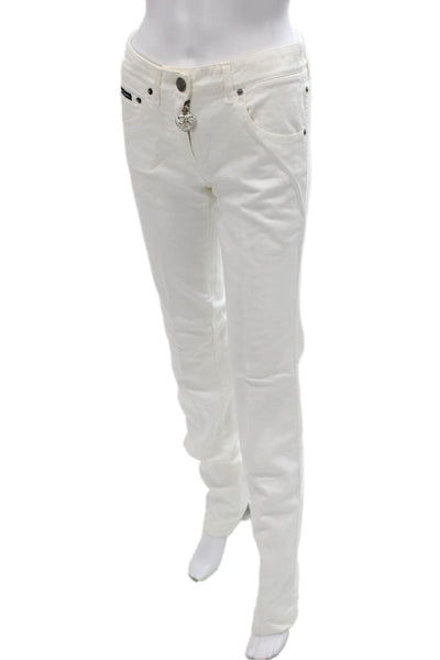 Dolce & Gabbana Womens Straight Jeans White Cotton Blend Mid Rise Size 38