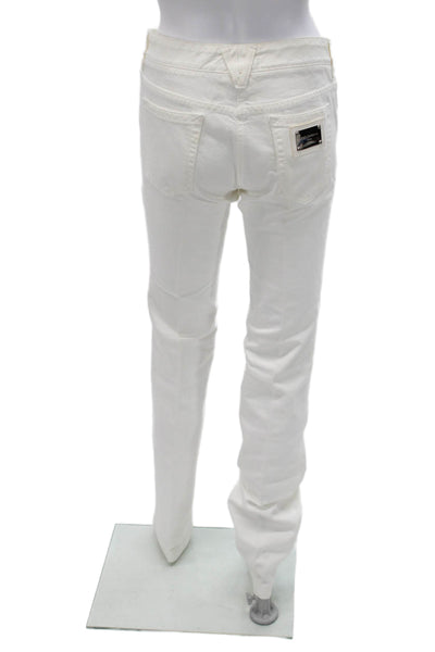 Dolce & Gabbana Womens Straight Jeans White Cotton Blend Mid Rise Size 38