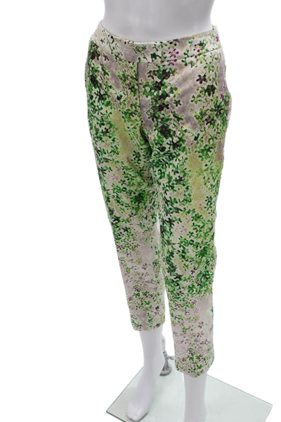 Akris Womens Cropped Floral Multicolor Pants Zip Closure Size 4