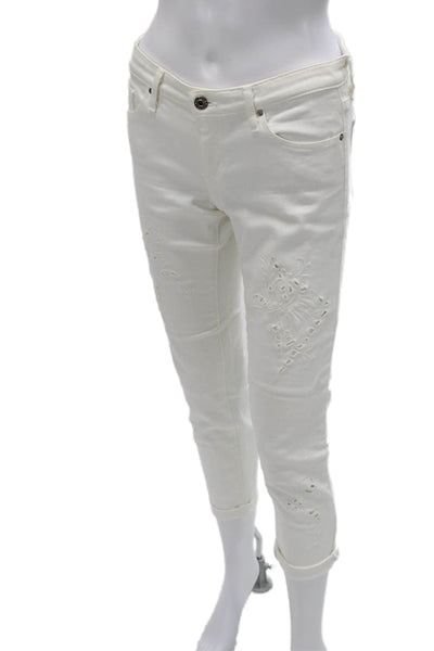 AG Adriano Goldschmied Women Capri Jeans White Floral Cotton Button Size 27