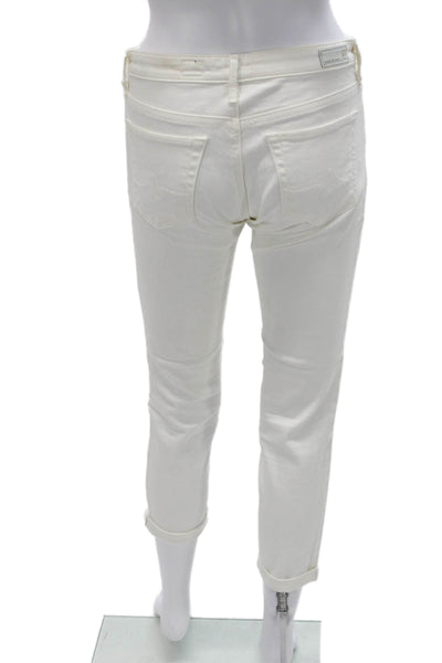 AG Adriano Goldschmied Women Capri Jeans White Floral Cotton Button Size 27