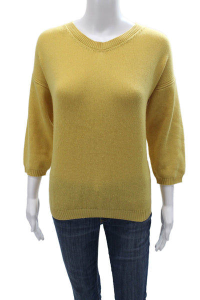 Jil Sander Womens Wool Pullover Sweater Yellow 3/4 Sleeve Round Neck Size S