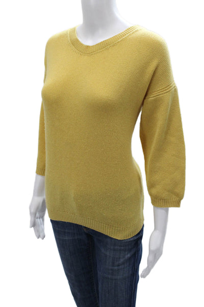 Jil Sander Womens Wool Pullover Sweater Yellow 3/4 Sleeve Round Neck Size S