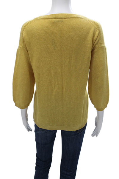 Jil Sander Womens Wool Pullover Sweater Yellow 3/4 Sleeve Round Neck Size S