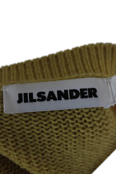 Jil Sander Womens Wool Pullover Sweater Yellow 3/4 Sleeve Round Neck Size S