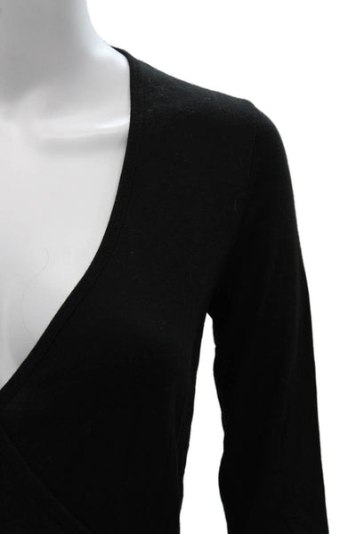 Splendid Women Basic Black V-Neck Long Sleeve T-Shirt Size S