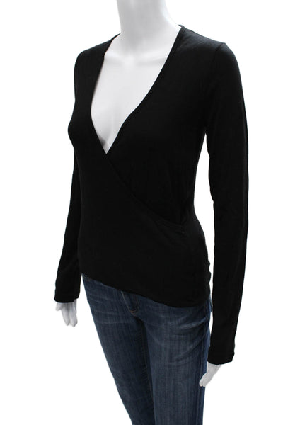 Splendid Women Basic Black V-Neck Long Sleeve T-Shirt Size S