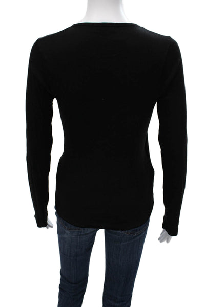 Splendid Women Basic Black V-Neck Long Sleeve T-Shirt Size S