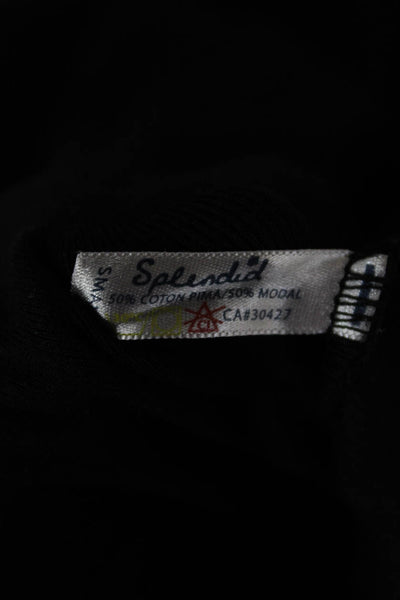 Splendid Women Basic Black V-Neck Long Sleeve T-Shirt Size S