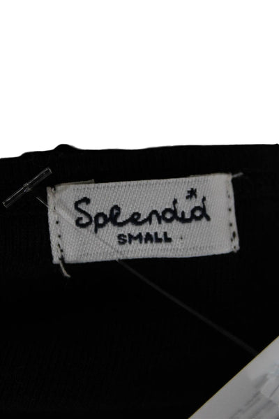Splendid Women Basic Black V-Neck Long Sleeve T-Shirt Size S