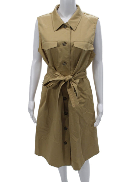 Lafayette 148 New York Women Shirt Dress Beige Sleeveless Collared Size XL