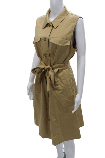 Lafayette 148 New York Women Shirt Dress Beige Sleeveless Collared Size XL