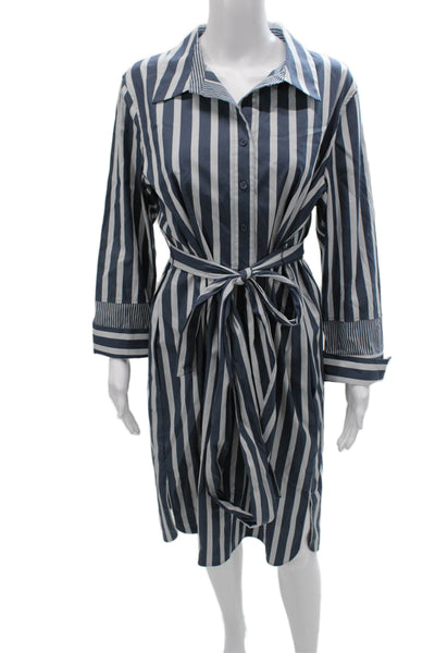 Lafayette 148 New York Womens Shirt Dress Blue Striped Long Sleeve Size L
