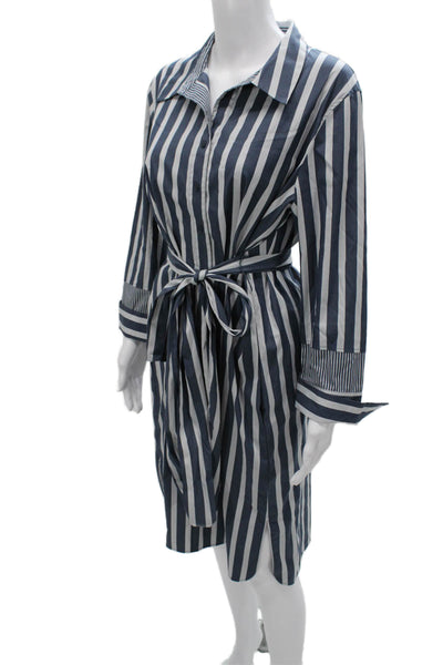Lafayette 148 New York Womens Shirt Dress Blue Striped Long Sleeve Size L