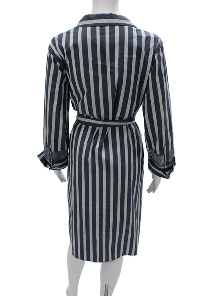 Lafayette 148 New York Womens Shirt Dress Blue Striped Long Sleeve Size L