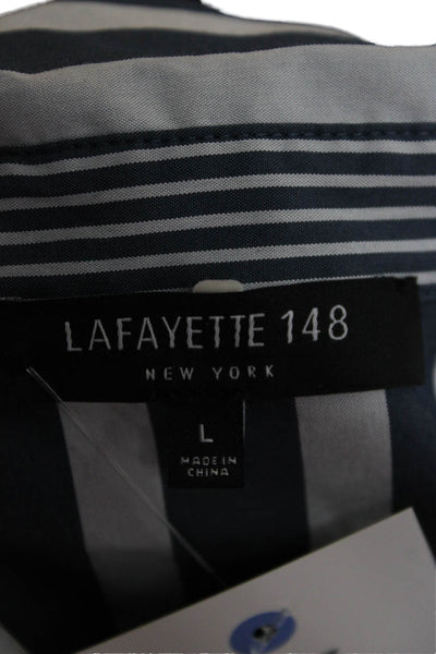 Lafayette 148 New York Womens Shirt Dress Blue Striped Long Sleeve Size L