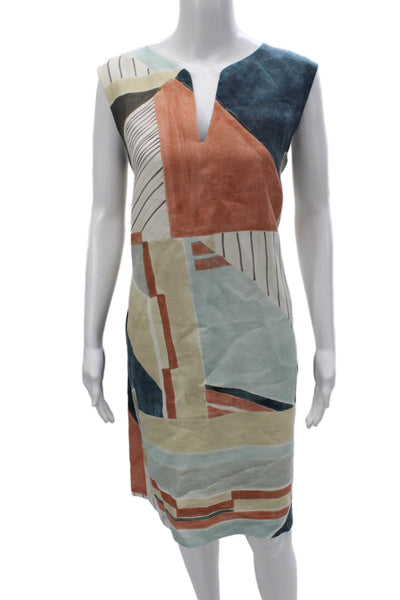 Lafayette 148 New York Womens Shift Dress Linen Multicolor V Neck Size 12